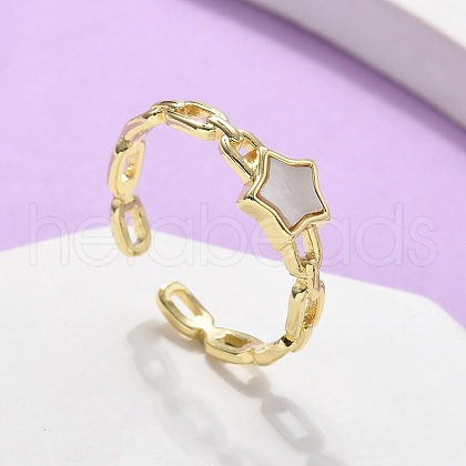 Brass Shell Cuff Rings for Women RJEW-C126-11G-1