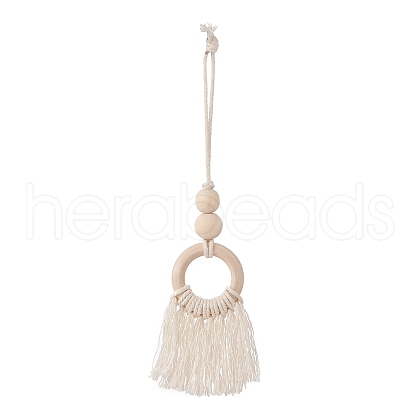Natural Wood Bead Tassel Pendant Decoraiton HJEW-JM00955-1