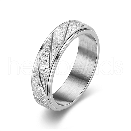 Non-Tarnish Frosted Stripe Stainless Steel Rotatable Finger Ring PW-WG40105-04-1