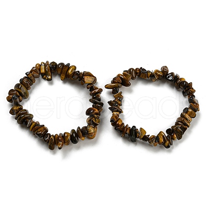 Natural Tiger Eye Chip Beaded Stretch Bracelet G-H294-01B-01-1