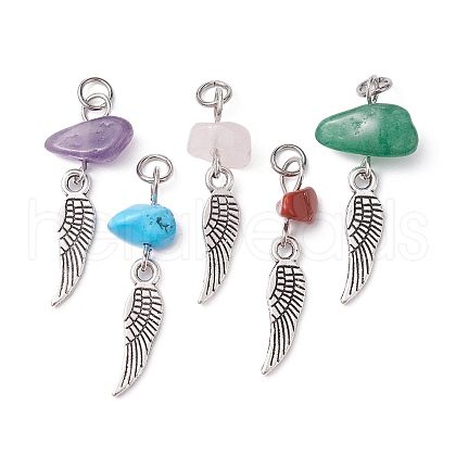 5Pcs 5 Styles Natural Mixed Gemstone Chip Pendants PALLOY-JF02299-01S-1