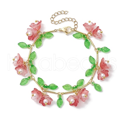 Flower Glass & Acrylic Charm Bracelets BJEW-JB10443-03-1