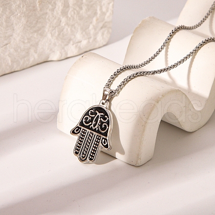 Stainless Steel Enamel Hamsa Hand Pendant Necklaces PV1429-2-1