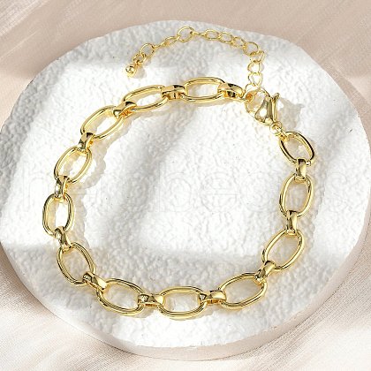 Brass Oval Link Chain Bracelets for Women Men BJEW-K273-11G-1