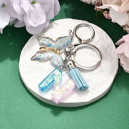 26Pcs Transparent Epoxy Resin & Transparent Acrylic & Faux Suede Tassel Keychain KEYC-JKC01202-14-1