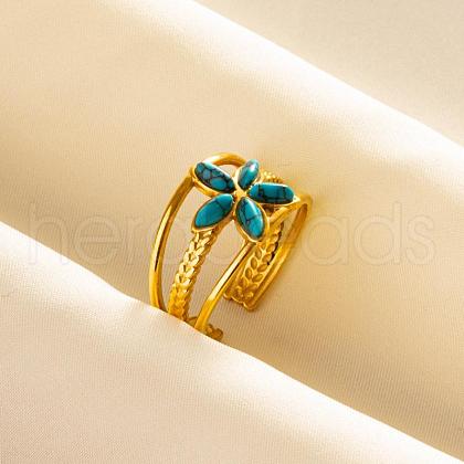 304 Stainless Steel Flower Cuff Rings WH9227-5-1