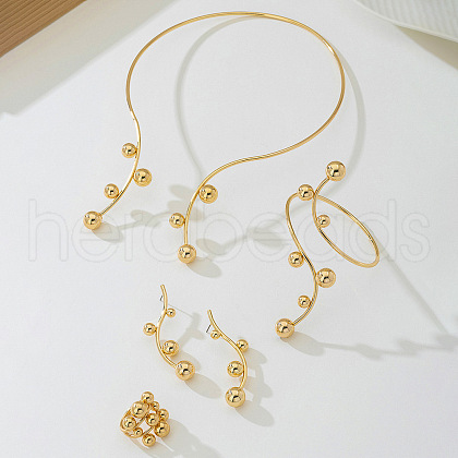 Iron Round Beaded Collar & Stud Earrings & Cuff Bangles & Rings Sets FS-WG833C7-01-1