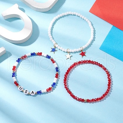 3Pcs 3 Styles Electroplate Glass Beads & Glass Seed Bead Stretch Bracelet Set BJEW-TA00595-1