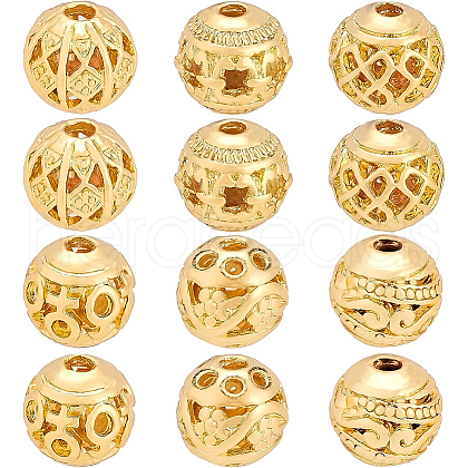 BENECREAT 36Pcs 6 Style Alloy Hollow Beads FIND-BC0002-07-1