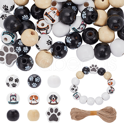 SUNNYCLUE 180Pcs 9 Styles Printed Wood Beads WOOD-SC0001-49-1