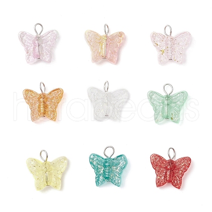 Spray Painted Glass Butterfly Pendants PALLOY-JF03847-01-1