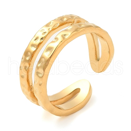 304 Stainless Steel Double Line Open Cuff Rings for Women STAS-D085-37G-1