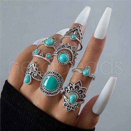 8Pcs 8 Style Synthetic Turquoise Finger Rings Sets PW-WG41930-02-1