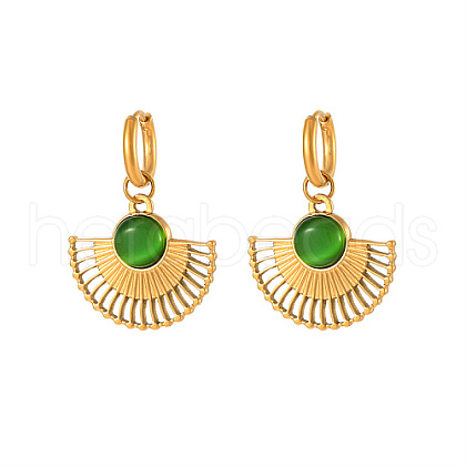 Golden Stainless Steel Fan Dangle Hoop Earrings OV2529-1-1