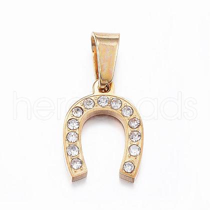 304 Stainless Steel Rhinestone Charms STAS-H356-28G-1