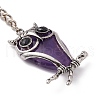 Owl Natural Amethyst Pendant Keychain KEYC-G056-01AS-01-5