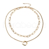 Vacuum Plating 304 Stainless Steel Double Chains Multi Layered Necklace with Ring Charm for Women STAS-E155-17G-1