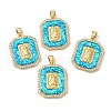 Rack Plating Brass Micro Pave Cubic Zirconia with Synthetic Opal Pendants KK-D088-23G-1