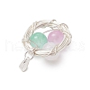 Dyed Natural Selenite Copper Wire Wrapped Bird Egg Nest Pendants PALLOY-TA00228-01-5