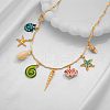 Brass & Natural Shell Starfish Shell Shaped Colorful Pendant Bib Necklaces for Beach FS-WGE22AD-04-2