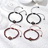 4Pcs Cross Glass Seed Beads with Natural Wood Beads & Red Jasper Beads & Magnesite Beads & Howlite Round Beads Braided Bead Bracelets for Women BJEW-JB11898-1