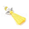 Glass Pearl Round Beaded with Polycotton Tassel Big Pendants PALLOY-MZ00612-05-2