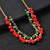 Brass Red Enamel Fruit Link Chain Necklaces NJEW-K287-04A-G-3