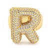 Brass Micro Pave Clear Cubic Zirconia Letter Open Cuff Ring for Women RJEW-M173-01G-R-2