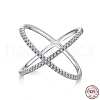 Rhodium Plated 925 Sterling Silver Micro Pave Clear Cubic Zirconia Finger Ring RJEW-F150-05B-P-5