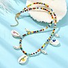 Natural Shell Evil Eye & Pearl Bib Necklace with Glass Seed Beaded Chains NJEW-TA00104-5
