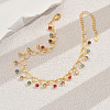 Summer Fashion Brass Heart Link Fringed Colorful Rhinestone Anklets for Women Beach Parties BX8171-1