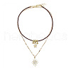 Zinc Alloy Crystal Rhinestone Sun Star Pendant PU Leather Cord Double Layer Necklaces for Women FS-WGD520A-01-3