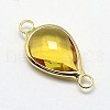 Golden Tone Brass Glass Teardrop Links connectors GLAA-J010A-HF06-G-3