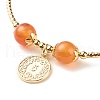 Brass Coin Charm Bracelet with Natural Red Aventurine BJEW-TA00116-04-3