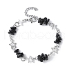 Natural Obsidian Chip Link Bracelets BJEW-JB11592-02-2