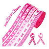  5Rolls 5 Styles Polyester Wave/Breast Cancer Awareness Ribbon Printed Ribbon OCOR-PH0004-22-7