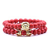 2Pcs Synthetic Dyed  Turquoise Round Beaded Stretch Bracelets CG7988-8-1