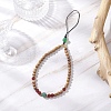 Dyed Natural Green Banded Agate & Wood Round Beaded Phone Hand Strap Chains HJEW-JM03364-01-1