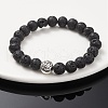 Natural Lava Rock & Alloy Rose Beaded Stretch Bracelets BJEW-JB09398-4