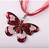 Butterfly Alloy Enamel & Rhinestone Pendant Waxed Cord Necklaces for Women FS-WGA0605-01-1