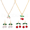 FIBLOOM Cubic Zirconia & Alloy Enamel Cherry Pendant Necklaces & Dangle Earrings SJEW-FI0001-22-1