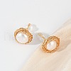 Flat Round Brass Imitation Pearl Stud Earrings KK-D301-10G-4