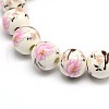 Handmade Flower Printed Porcelain Ceramic Beads Strands PORC-M007-10mm-06-1