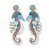 Sea Horse Glass Seed Beads Dangle Stud Earrings EJEW-S273-01-4
