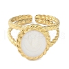 Ion Plating(IP) 304 Stainless Steel Enamel Oval Cuff Finger Rings RJEW-L107-060G-01-2