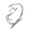Anti-Tarnish Rhodium Plated 925 Sterling Silver Cuff Finger Rings RJEW-FF0009-01P-1