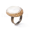 Natural Shell Oval Adjustable Ring with Rhinestone RJEW-E052-06AB-4