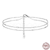 Rhodium Plated 925 Sterling Silver Double Layered Cable Chain Anklet with Beads AJEW-F162-006P-2
