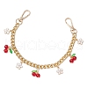 Red Glass Cherry & Alloy Enamel White Flower Charm Aluminum Curb Chain Bag Decorative Chains AJEW-BA00150-2