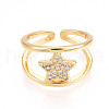 Brass Micro Pave Clear Cubic Zirconia Cuff Rings for Women KK-T074-21G-2